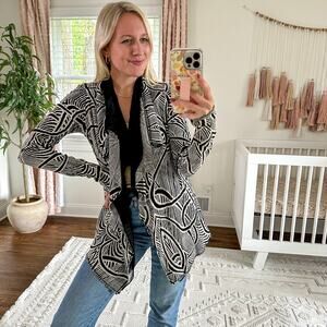 Lola & Sophie Silk Trim Cardigan Sweater Black White